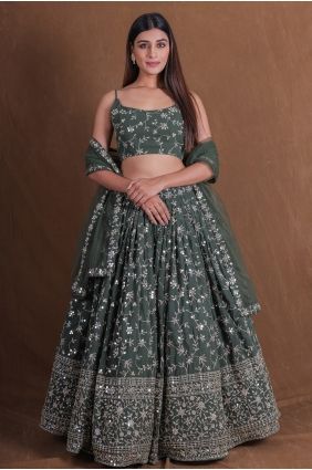 Lehenga Choli in Green Georgette with Sequins LC9134
