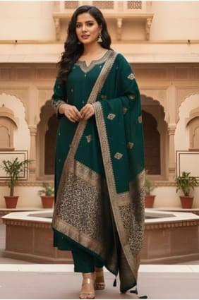 Green Eid Salwar Kameez in Silk with Embroidered SK155948