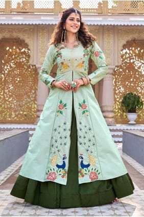 Thread Silk Green Lehenga Suit with Dupatta LS088