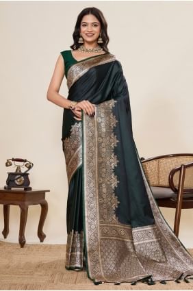 Saree in Green Satin with Weaving SR28991