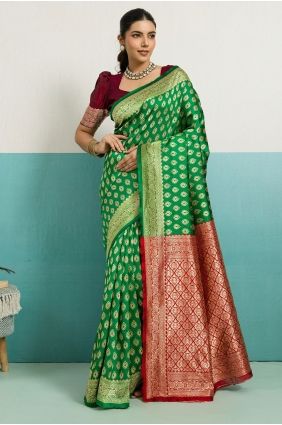 Zari Premium heritage silk Saree in Green with Blouse SR29721