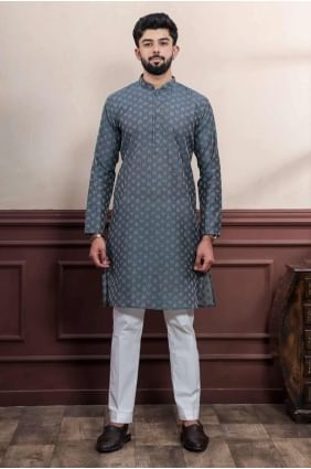 Grey Cotton Weaving Men Kurta  KURR501