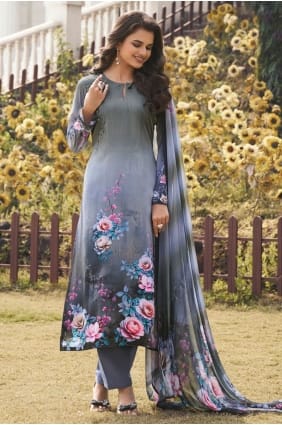 Grey Digital print Salwar Kameez in Crepe SK156063