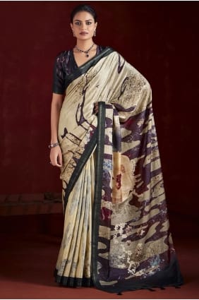 Digital print Silk Grey Saree with Blouse SR29497