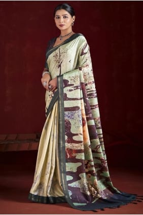Grey Digital print Silk Saree SR29499