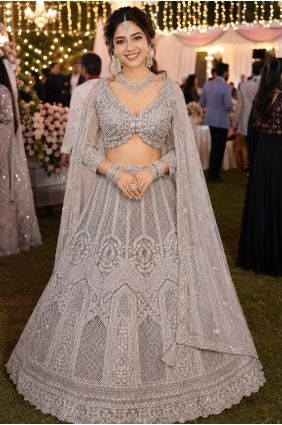 Grey Party Lehenga Choli in Embroidered Net LC9075