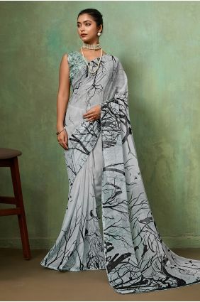 Grey Printed Georgette Saree SR29968