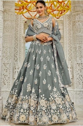 Organza Lehenga Choli with Embroidered in Grey LC8724