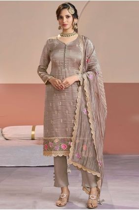 Silk Salwar Kameez with Embroidered in Grey SK15888