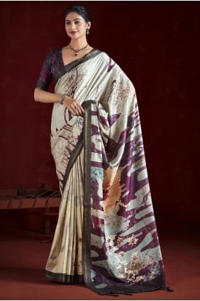 Digital print Grey Silk Saree SR29495