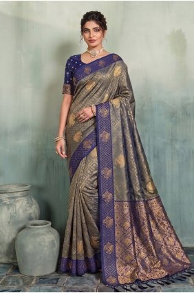 Silk Saree with Weaving in Grey SR30368