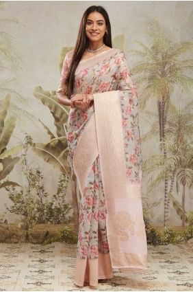Weaving Saree in Grey Jacquard silk SR28660