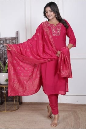 Salwar Kameez in Dark pink Chanderi with Hand SK155929