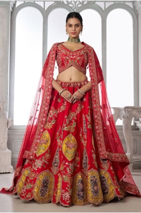 Red Lehenga Choli with Hand Silk LC9097
