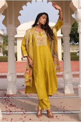 Hand Viscose Salwar Suit in Yellow SK155977