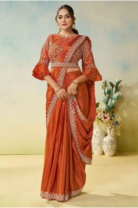 Hand Satin Saree in Rust SR29174