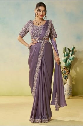 Satin Saree with Hand in Lavender SR29166