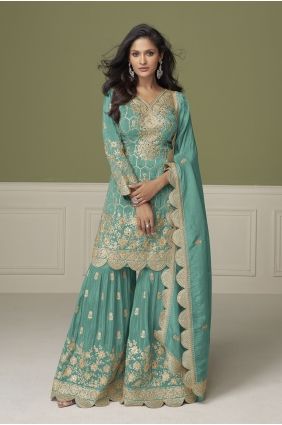 Sea green Sharara Suit in Shimmer with Hand SS1366