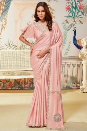 Silk Hand Peach Saree with Blouse SR29130