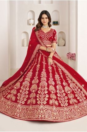 Red Silk Hand Lehenga Choli with Dupatta LC9106
