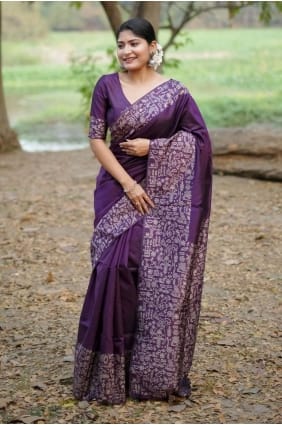 Weaving Handloom silk Saree in Purple with Blouse SR29099