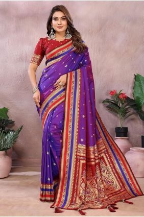 Handloom silk Weaving Purple Saree with Blouse SR29747