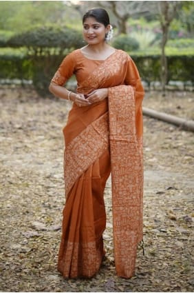 Orange Weaving Handloom silk Saree SR29104