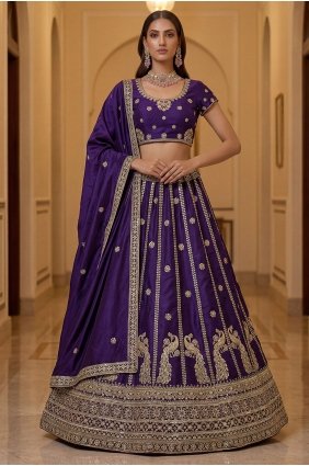 Silk Lehenga Choli with Lace in Indigo LC9033