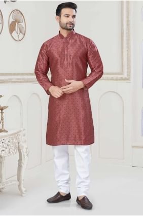 Jacquard Digital print Red Men Kurta  KURR452