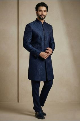 Men Kurta in Navy blue Jacquard KURR268