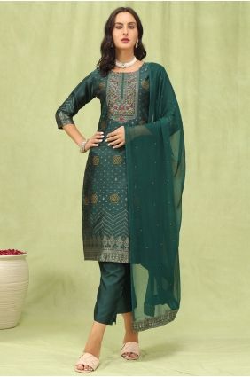 Green Embroidered Salwar Kameez in Jacquard SK15838