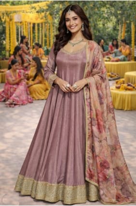 Lavender Gown Dress in Jacquard silk with Embroidered GW1234