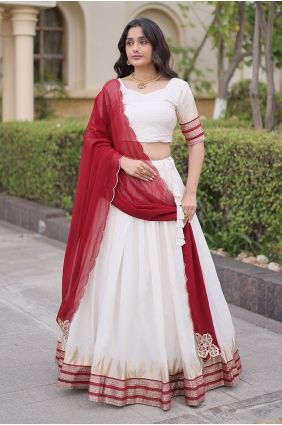 Jacquard Lehenga Choli with Zari in White LC9177