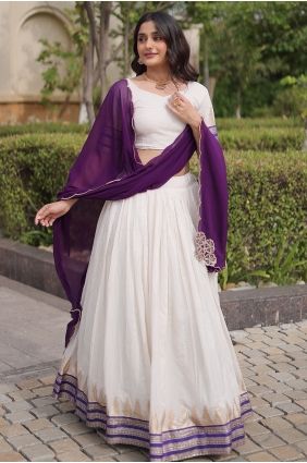 Zari Jacquard Lehenga Choli in White LC9178