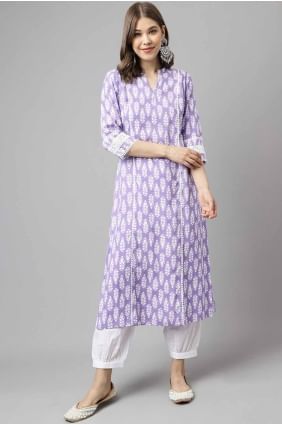 Kurti in Light purple Cotton with Plain KTI2642