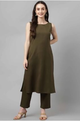 Kurti in Olive green  Rayon with Plain KTI2663