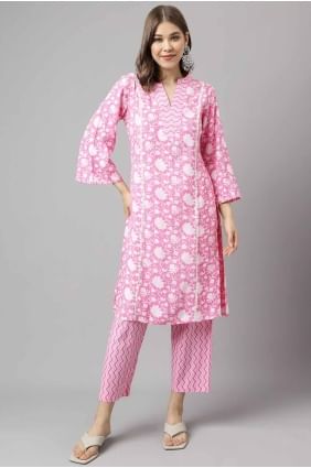 Kurti in Pink Cotton with Plain KTI2641