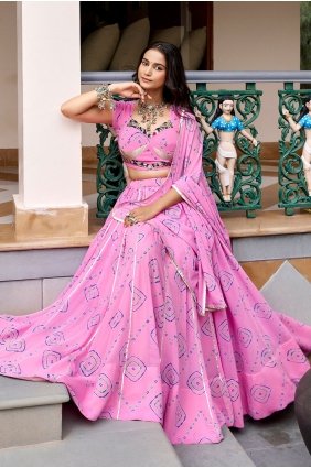 Light pink Lace border Lehenga Choli in Georgette LC9261