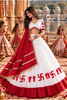 Silk Lace border White Lehenga Choli with Dupatta LC9283