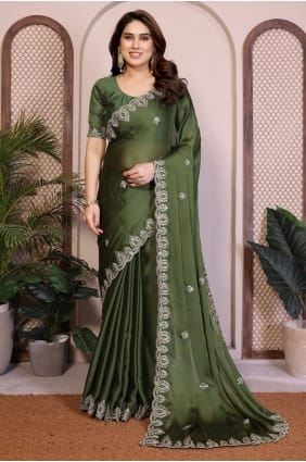 Lace border Saree in Green Satin SR29630