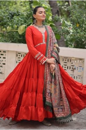 Orange Lace Silk Gown Dress GW1187