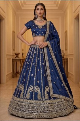 Blue Lehenga Choli in Silk with Lace LC9031