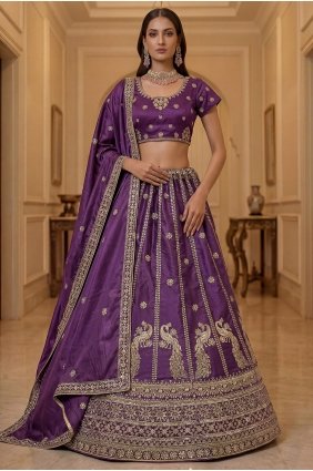 Purple Lehenga Choli in Silk with Lace LC9032