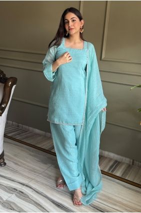 Lace Salwar Kameez in Sky blue Silk SK15745