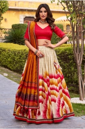 Multicolor Tussar silk Lace Lehenga Choli with Dupatta LC8982