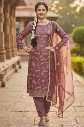 Lavender Salwar Kameez in Embroidered Cotton SK15699