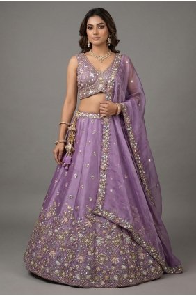 Lavender Embroidered Tissue Lehenga Choli LC9207