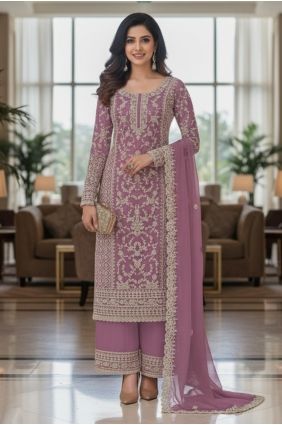 Lavender Net Palazzo Suit with Embroidered PZ4474