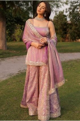 Sharara Suit in Lavender Satin with Embroidered SS1361