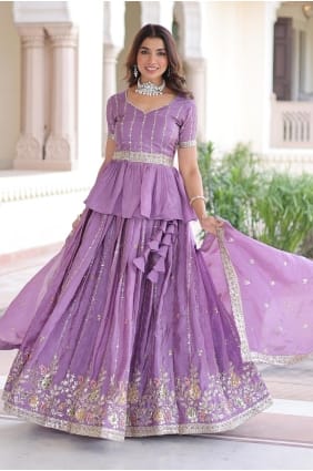 Eid Lehenga Suit in Lavender Silk with Embroidered LS083